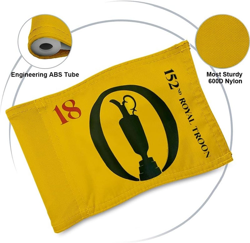 2BUT British Open 2024 Golf Pin Flag - 8"x6" Double-Sewn 600D Nylon, Yellow, Fade Resistant, Indoor/Outdoor - Image 3
